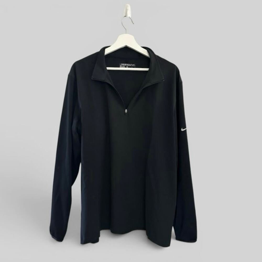 Nike Golf Dri Fit Mock Neck Quarter Zip Black Long Sleeve Pullover size Large